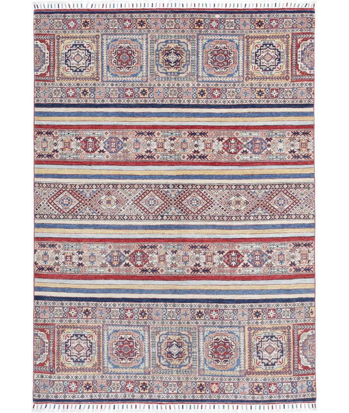 Blue Afghan Khurjeen Rug 5' 4" x 7' 9" Hand-Knotted | No. AT14395