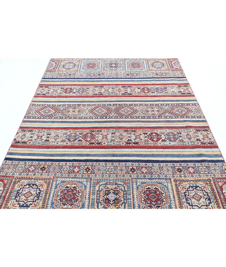 Blue Afghan Khurjeen Rug 5' 4" x 7' 9" Hand-Knotted | No. AT14395