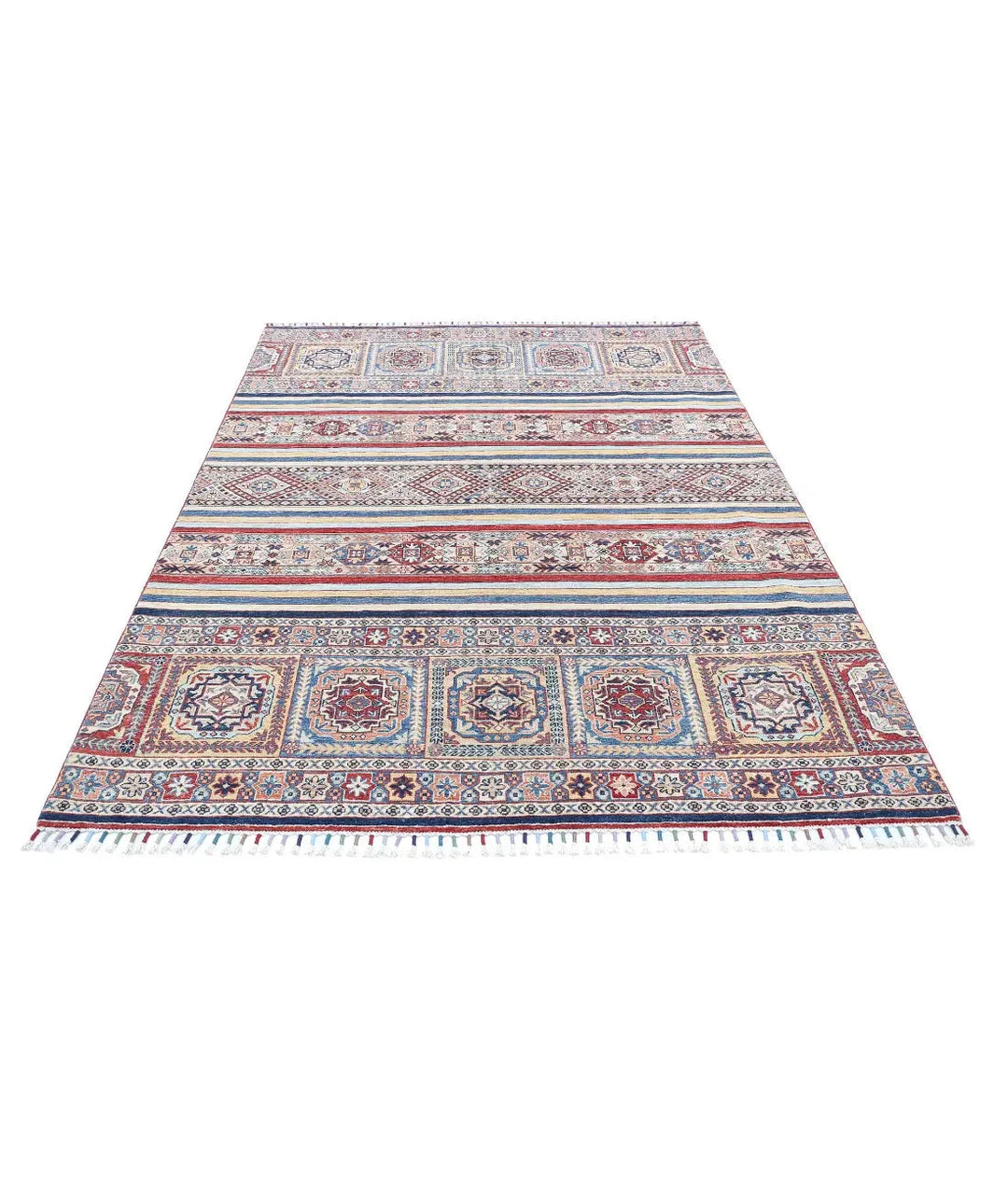 Blue Afghan Khurjeen Rug 5' 4" x 7' 9" Hand-Knotted | No. AT14395