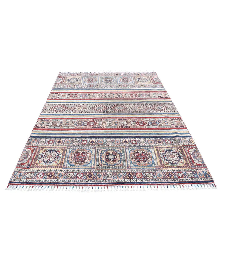Blue Afghan Khurjeen Rug 5' 4" x 7' 9" Hand-Knotted | No. AT14395
