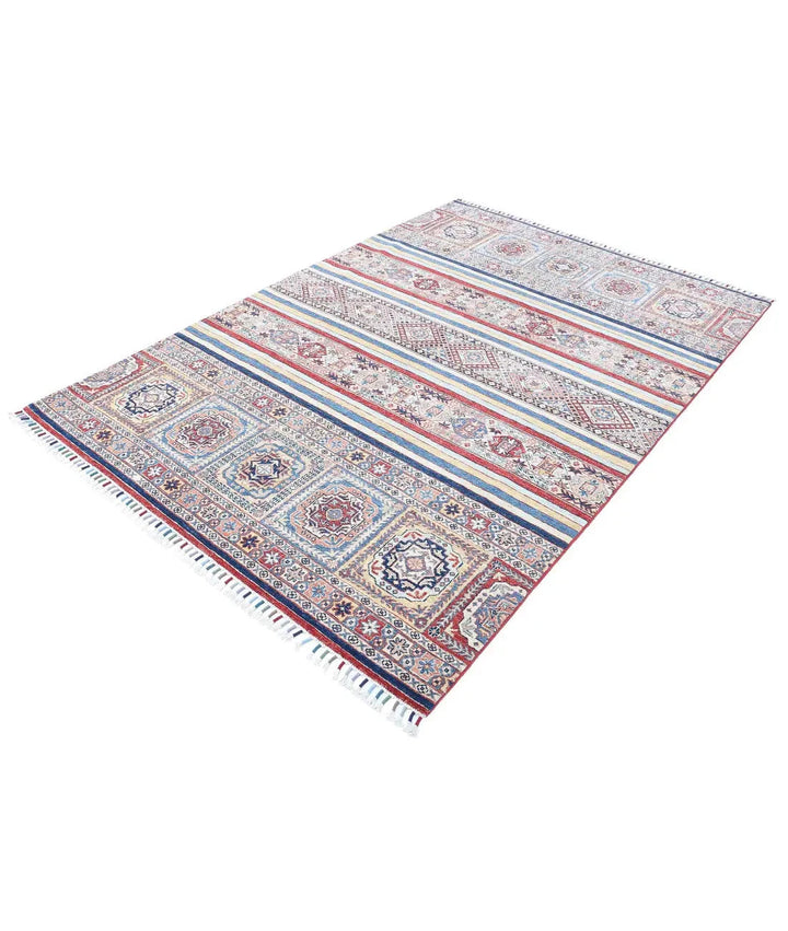 Blue Afghan Khurjeen Rug 5' 4" x 7' 9" Hand-Knotted | No. AT14395