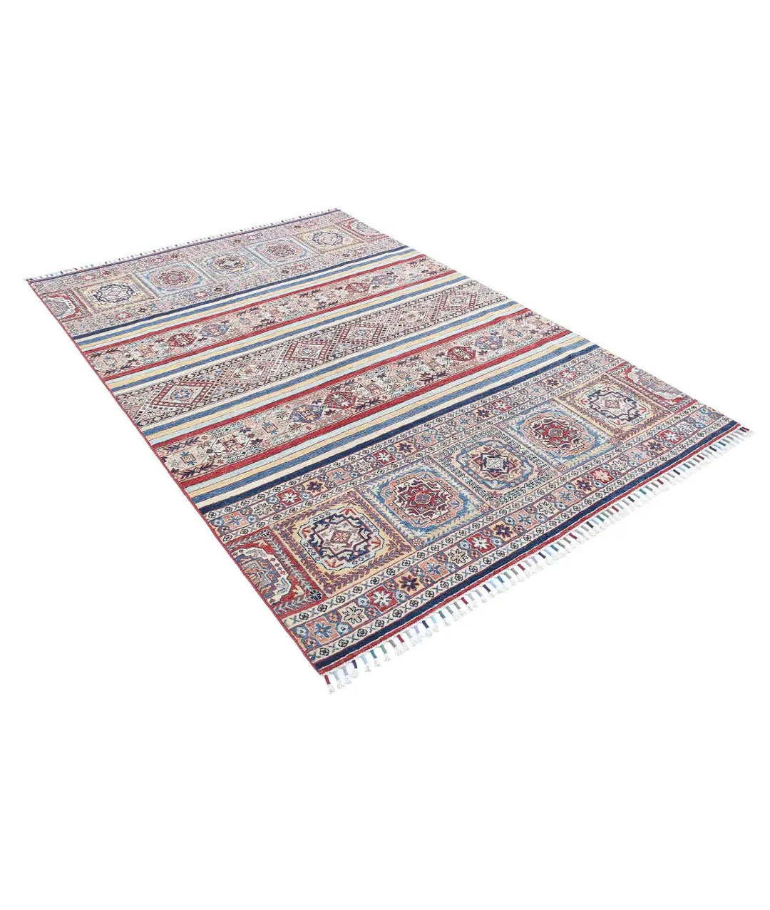 Blue Afghan Khurjeen Rug 5' 4" x 7' 9" Hand-Knotted | No. AT14395