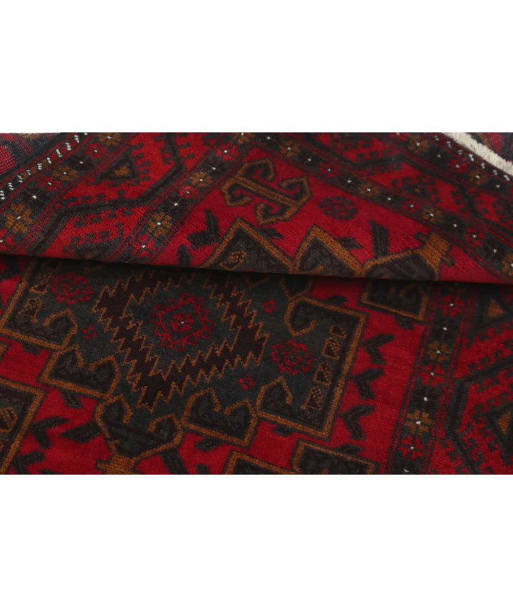 Red Afghan Baluchi Rug 2' 11" x 5' 7" Hand-Knotted | No. AT14430