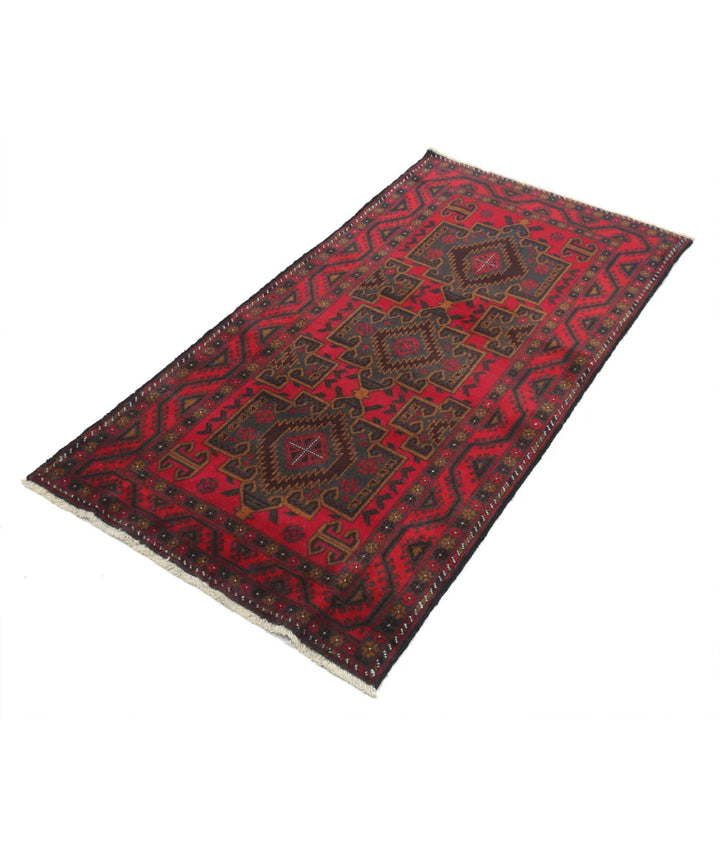 Red Afghan Baluchi Rug 2' 11" x 5' 7" Hand-Knotted | No. AT14430