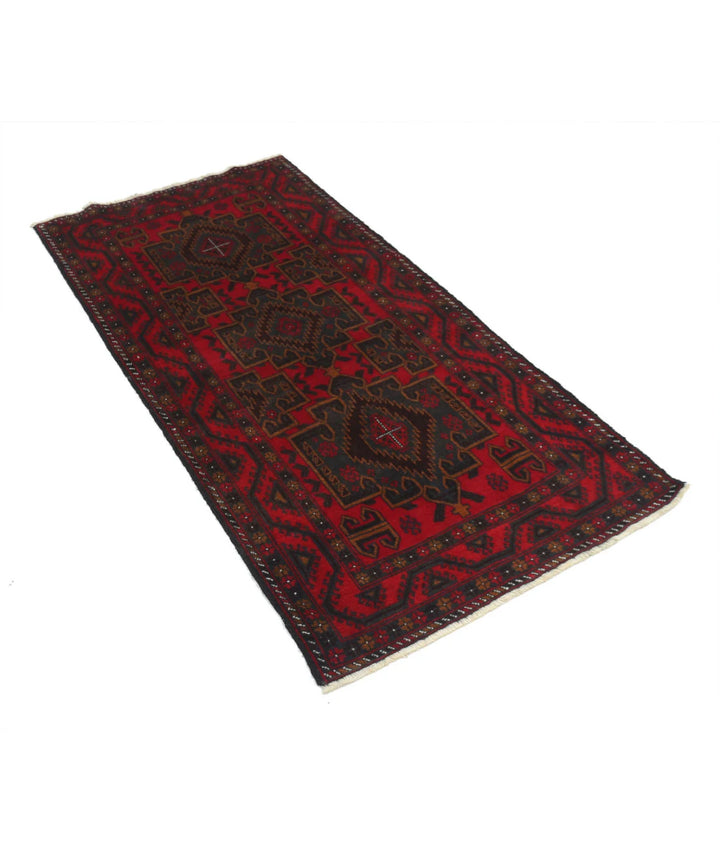 Red Afghan Baluchi Rug 2' 11" x 5' 7" Hand-Knotted | No. AT14430