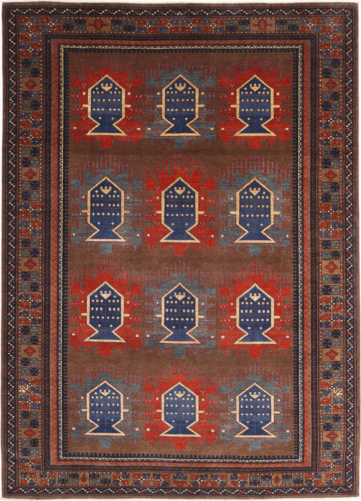 Brown Afghan Humna Rug 7' 3" x 10' 3" Hand-Knotted | No. AT14476