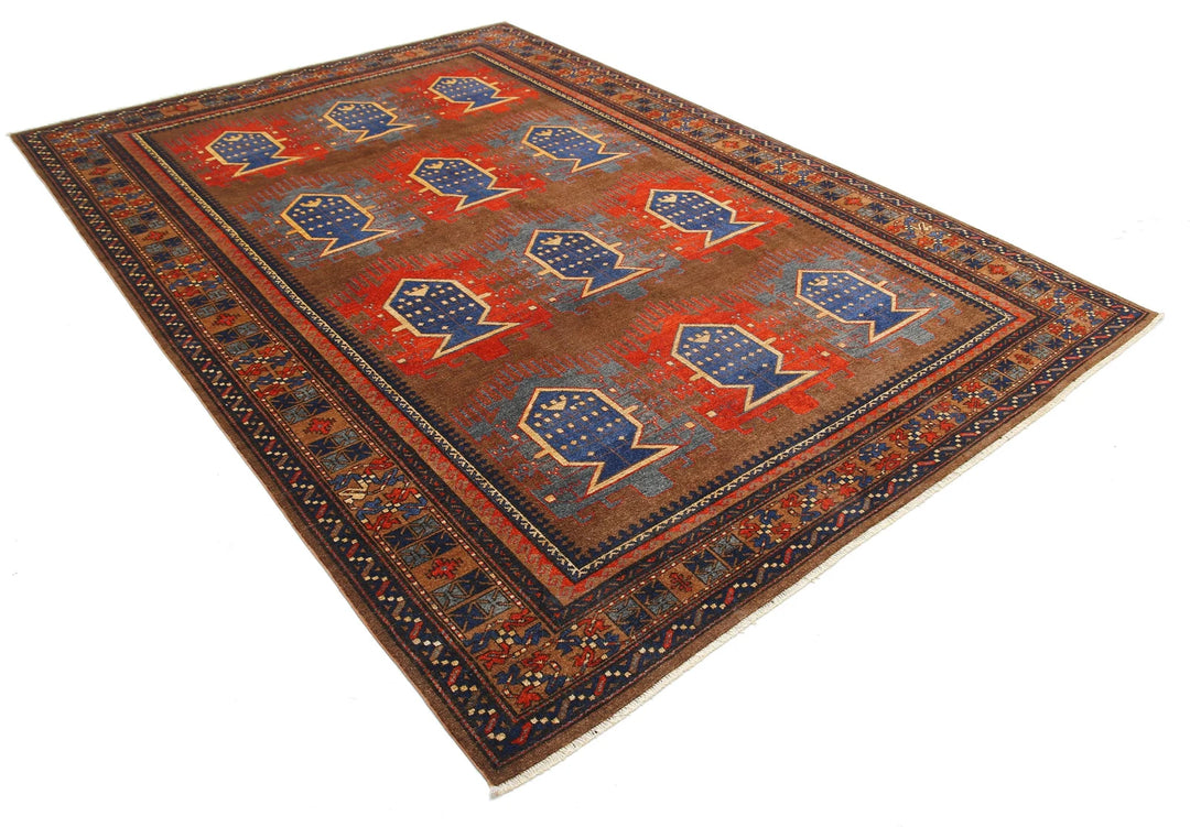 Brown Afghan Humna Rug 7' 3" x 10' 3" Hand-Knotted | No. AT14476