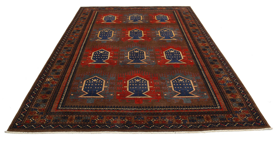 Brown Afghan Humna Rug 7' 3" x 10' 3" Hand-Knotted | No. AT14476
