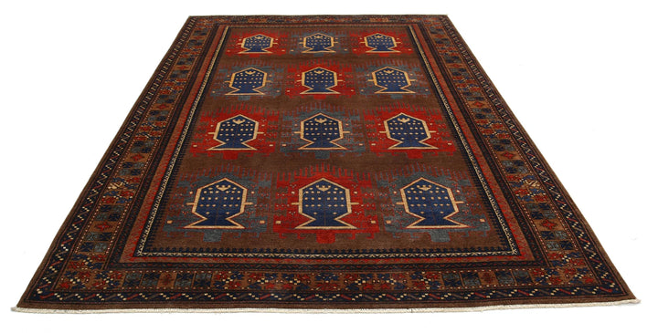 Brown Afghan Humna Rug 7' 3" x 10' 3" Hand-Knotted | No. AT14476