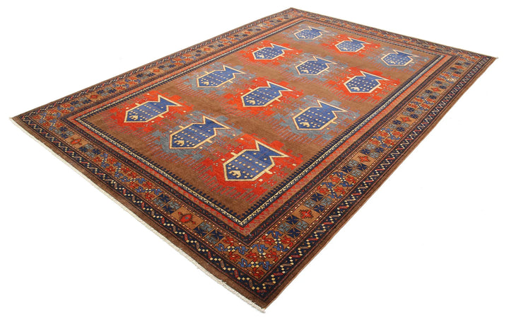 Brown Afghan Humna Rug 7' 3" x 10' 3" Hand-Knotted | No. AT14476