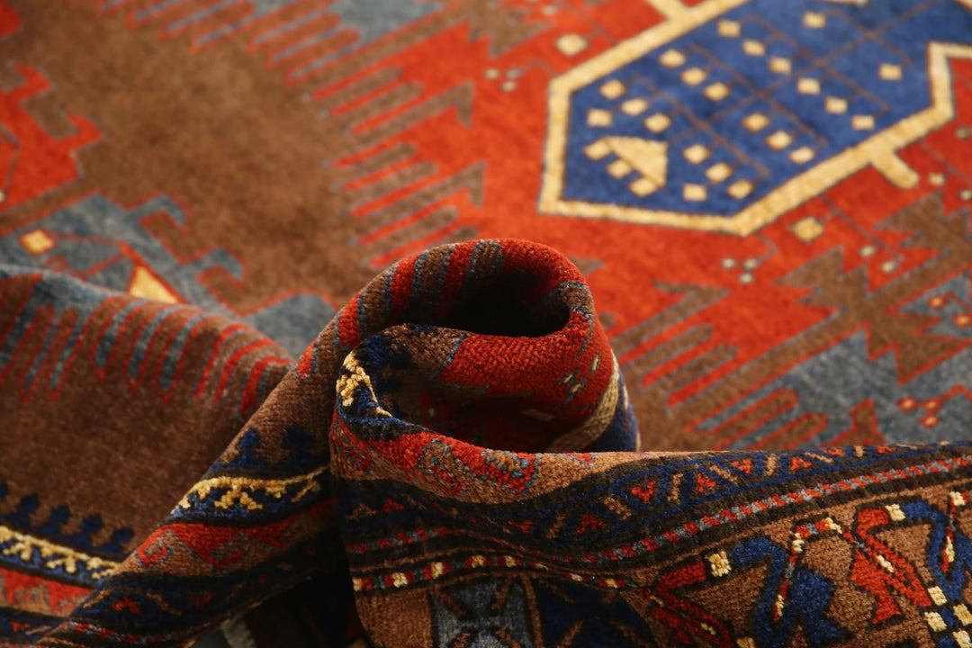 Brown Afghan Humna Rug 7' 3" x 10' 3" Hand-Knotted | No. AT14476