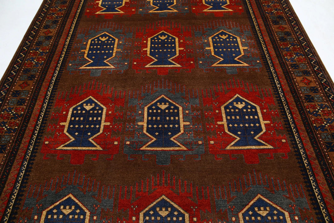 Brown Afghan Humna Rug 7' 3" x 10' 3" Hand-Knotted | No. AT14476
