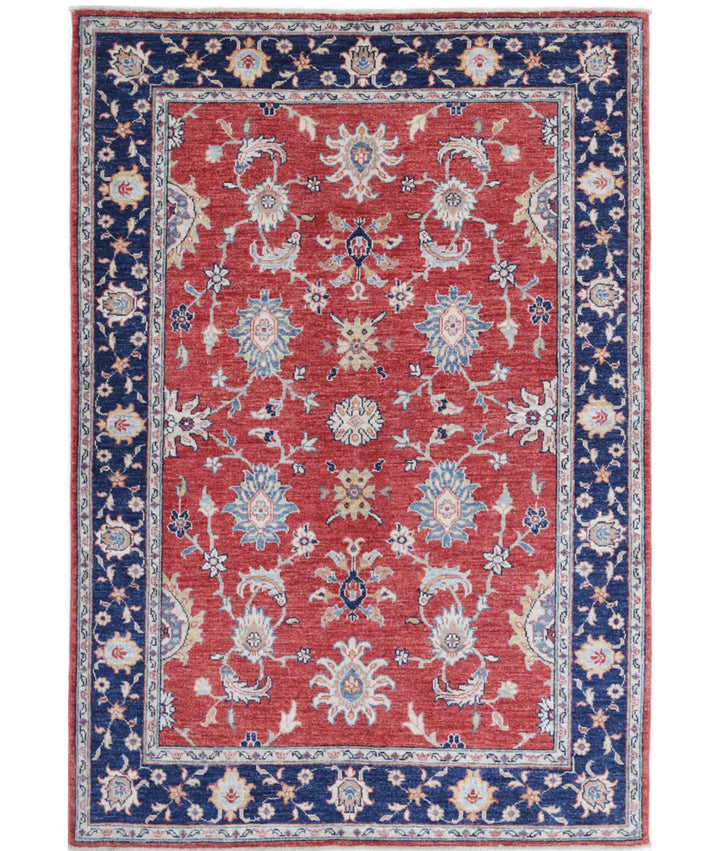 Red Afghan Ziegler Rug 3' 11" x 5' 8" Hand-Knotted | No. AT14492