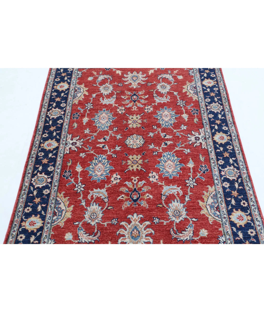 Red Afghan Ziegler Rug 3' 11" x 5' 8" Hand-Knotted | No. AT14492