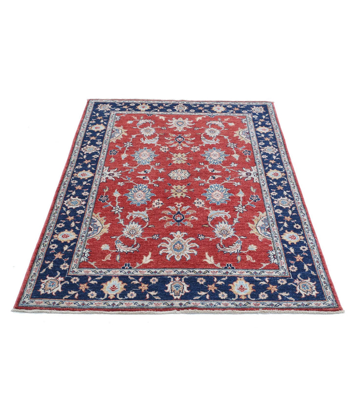 Red Afghan Ziegler Rug 3' 11" x 5' 8" Hand-Knotted | No. AT14492
