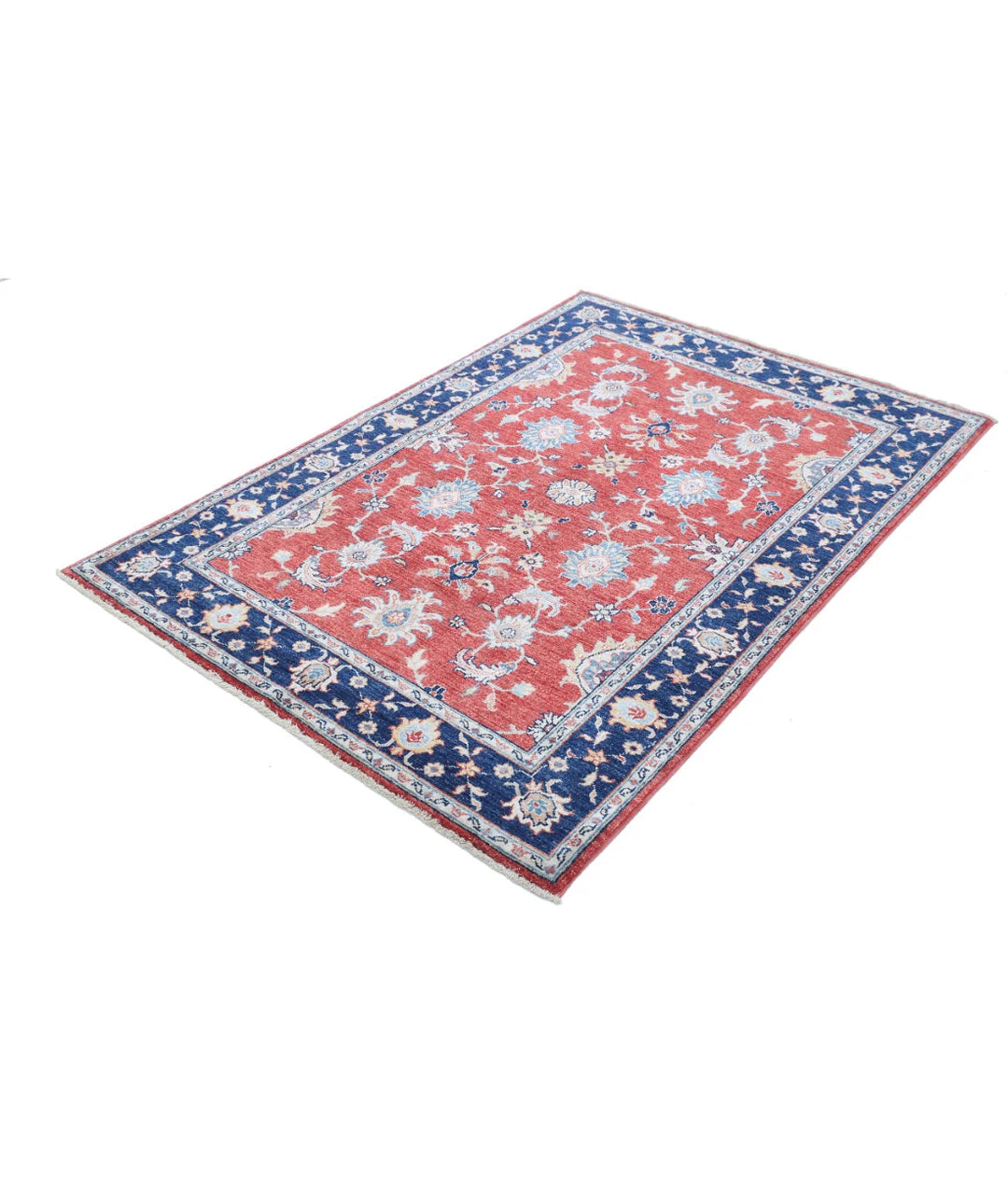 Red Afghan Ziegler Rug 3' 11" x 5' 8" Hand-Knotted | No. AT14492