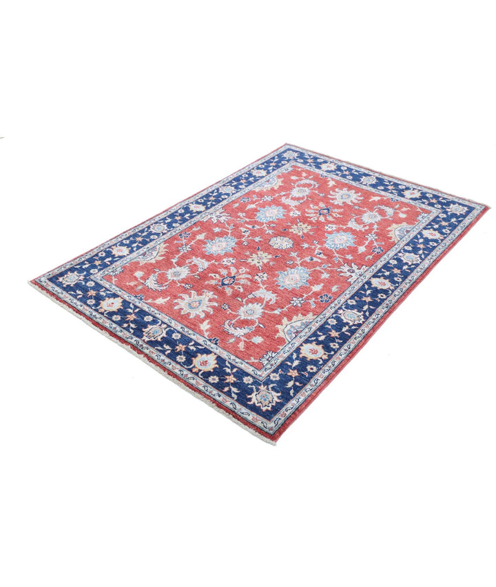 Red Afghan Ziegler Rug 3' 11" x 5' 8" Hand-Knotted | No. AT14492