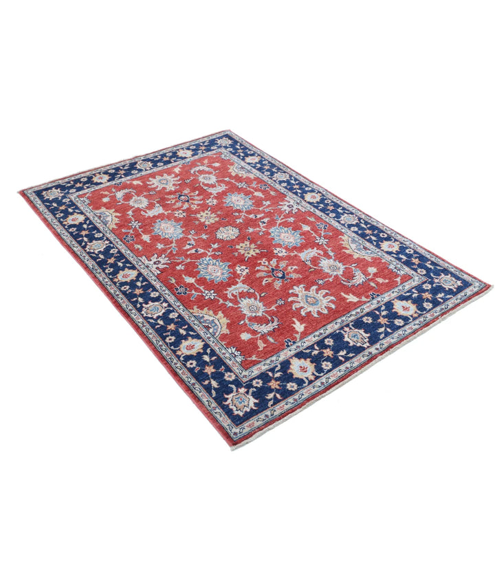 Red Afghan Ziegler Rug 3' 11" x 5' 8" Hand-Knotted | No. AT14492
