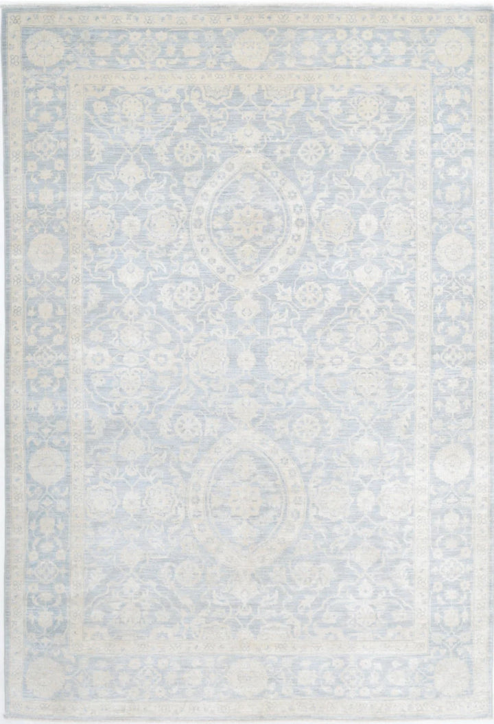 Blue Afghan Serenity Rug 5'11" x 8'8" Hand-Knotted | No. AT14829