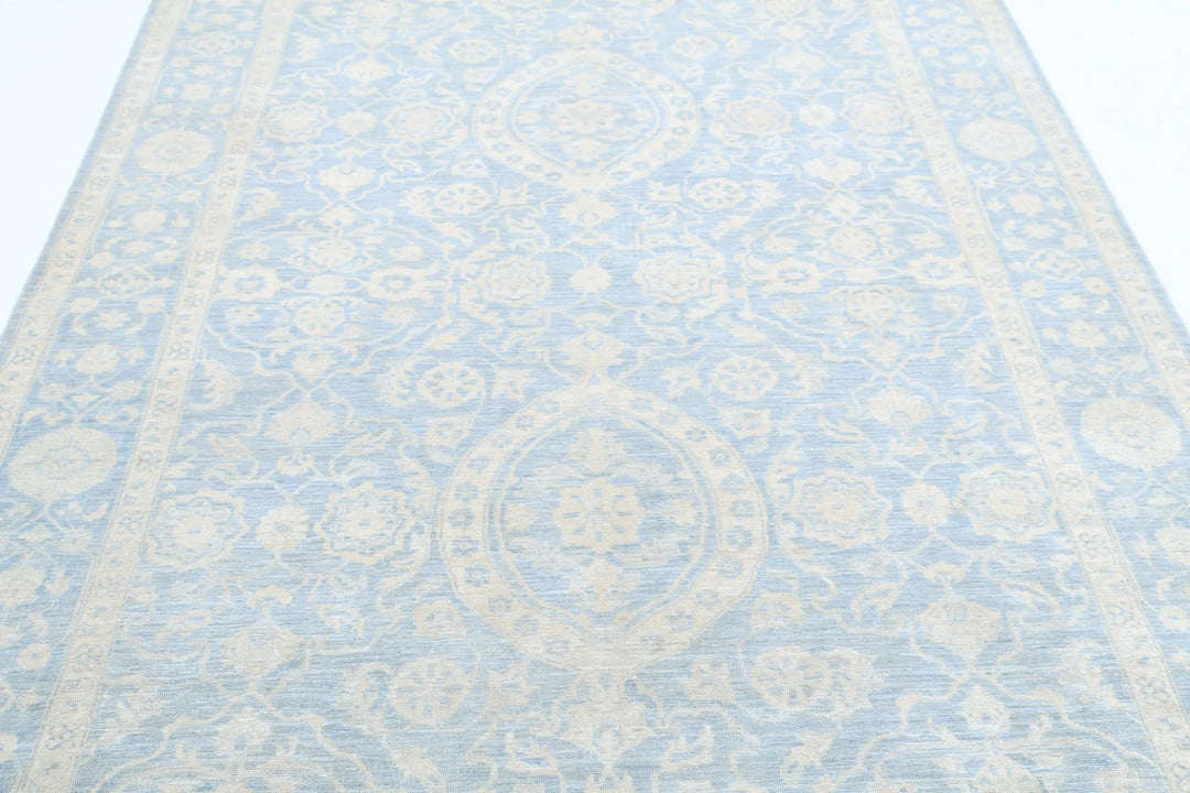 Blue Afghan Serenity Rug 5'11" x 8'8" Hand-Knotted | No. AT14829
