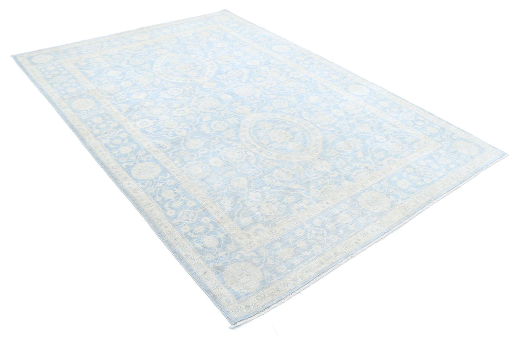 Blue Afghan Serenity Rug 5'11" x 8'8" Hand-Knotted | No. AT14829