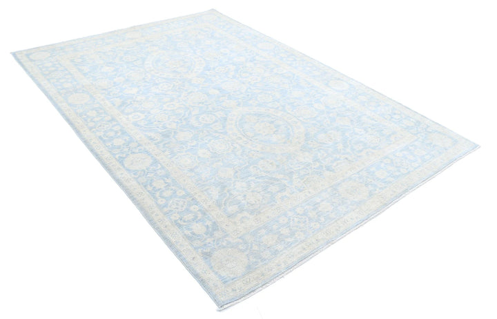 Blue Afghan Serenity Rug 5'11" x 8'8" Hand-Knotted | No. AT14829