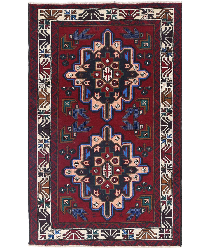 Red Afghan Tribal Rug 2' 9" x 4' 5" Hand-Knotted | No. AT14909