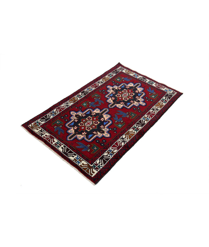 Red Afghan Tribal Rug 2' 9" x 4' 5" Hand-Knotted | No. AT14909