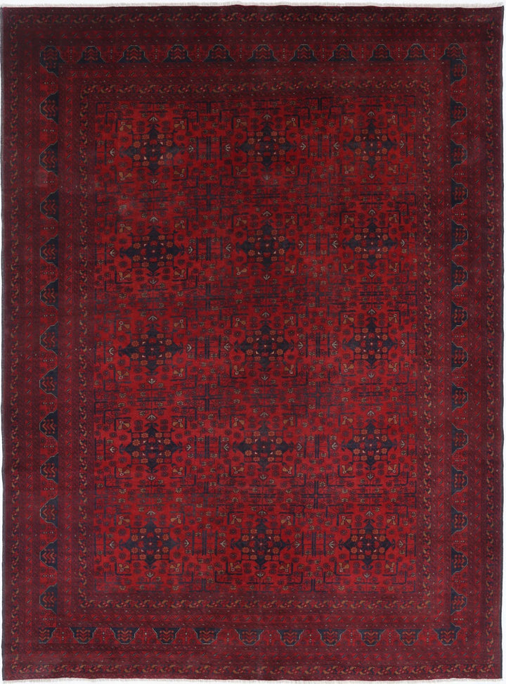 Red Afghan Tribal Rug 8' 1" x 11' 2" Hand-Knotted | No. AT14963