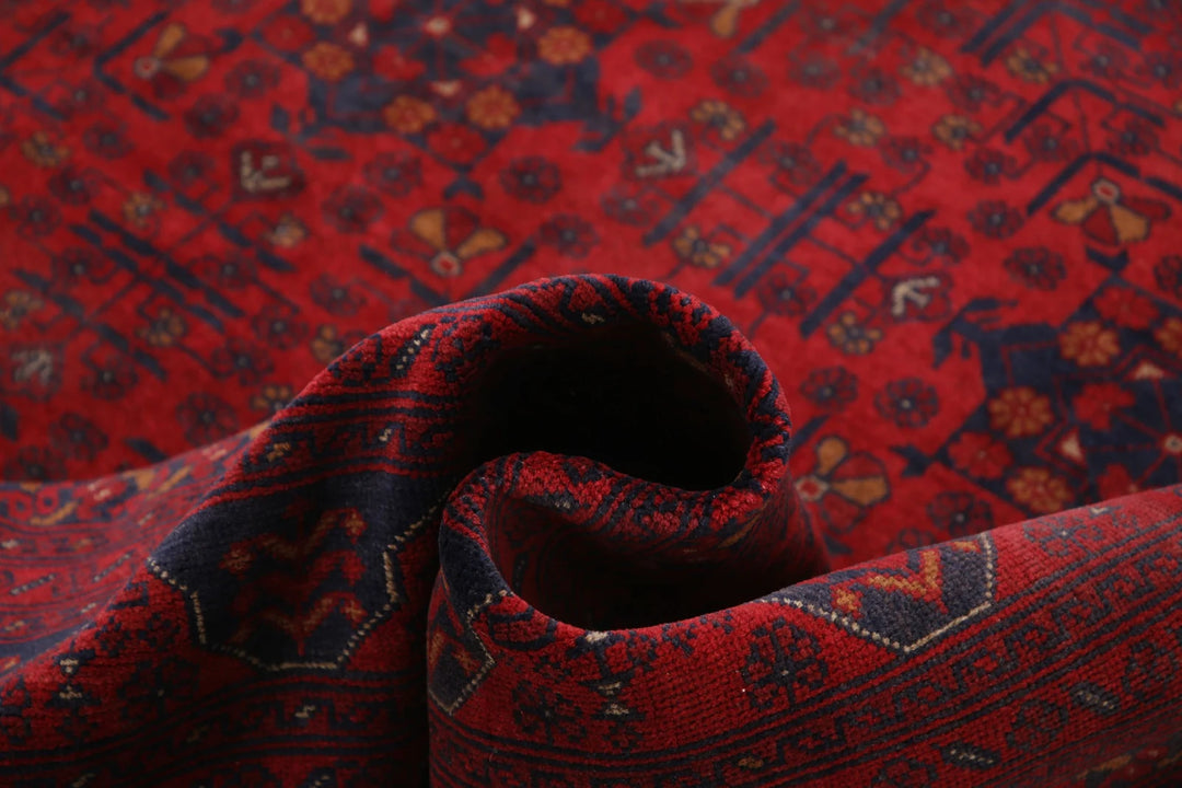 Red Afghan Tribal Rug 8' 1" x 11' 2" Hand-Knotted | No. AT14963