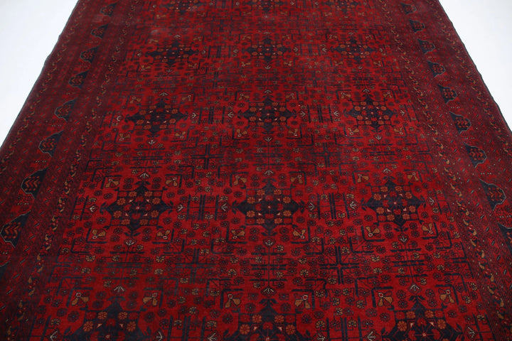 Red Afghan Tribal Rug 8' 1" x 11' 2" Hand-Knotted | No. AT14963