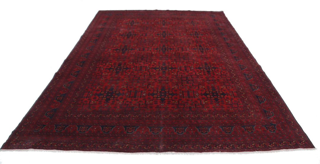 Red Afghan Tribal Rug 8' 1" x 11' 2" Hand-Knotted | No. AT14963