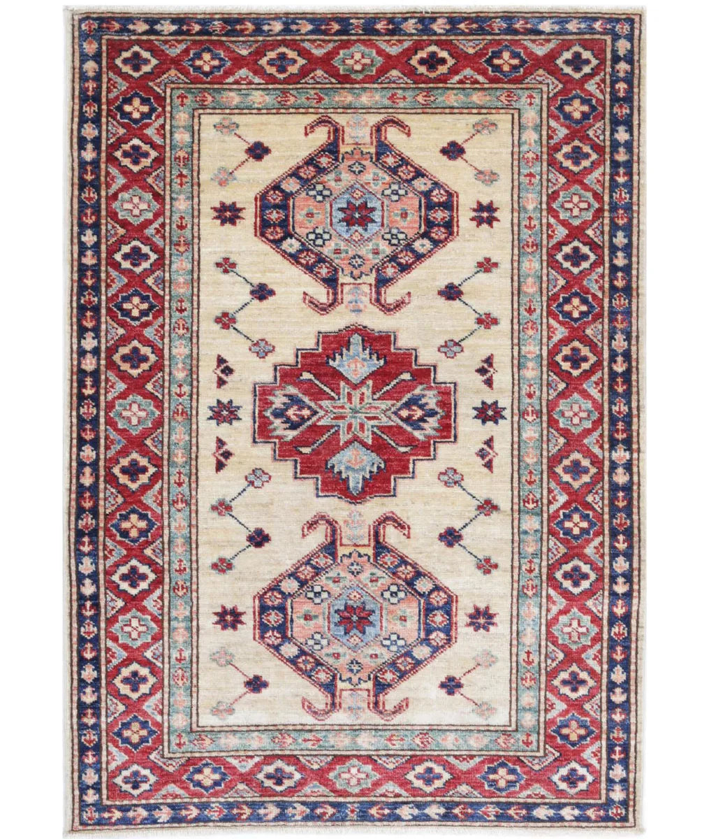 Ivory Afghan Kazak Rug 2' 10" x 4' 0" Hand-Knotted | No. AT149929