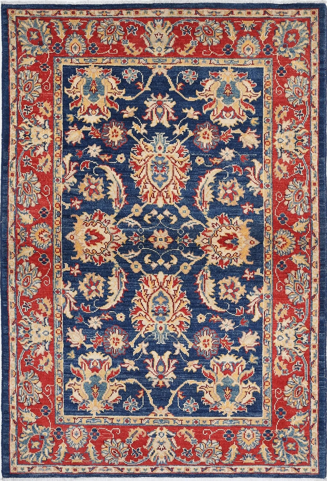 Blue Afghan Ziegler Rug 4' 0" x 6' 0" Hand-Knotted | No. AT15040