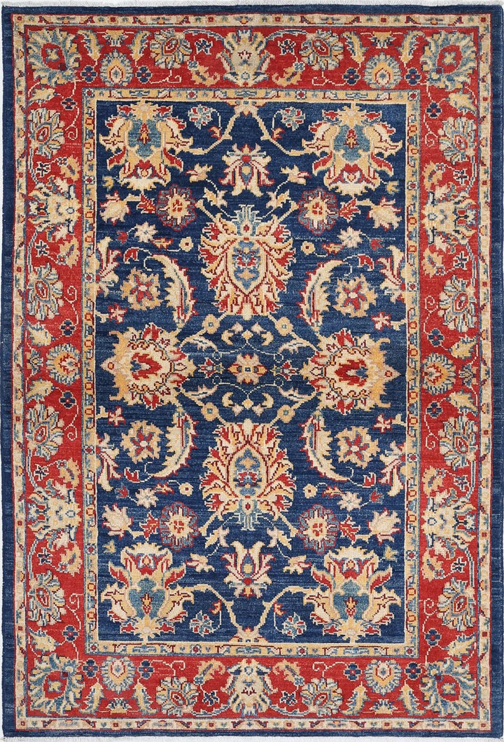 Blue Afghan Ziegler Rug 4' 0" x 6' 0" Hand-Knotted | No. AT15040