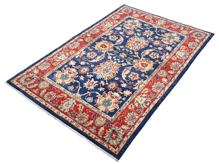 Blue Afghan Ziegler Rug 4' 0" x 6' 0" Hand-Knotted | No. AT15040