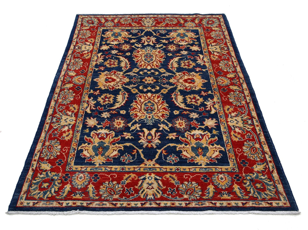 Blue Afghan Ziegler Rug 4' 0" x 6' 0" Hand-Knotted | No. AT15040