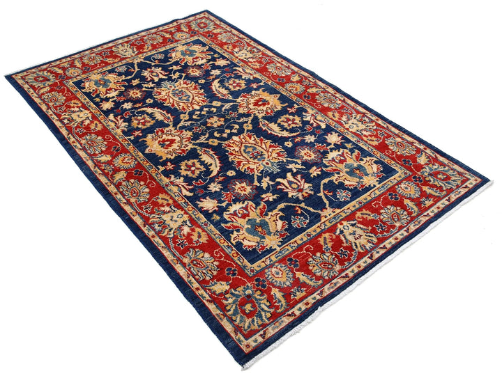 Blue Afghan Ziegler Rug 4' 0" x 6' 0" Hand-Knotted | No. AT15040