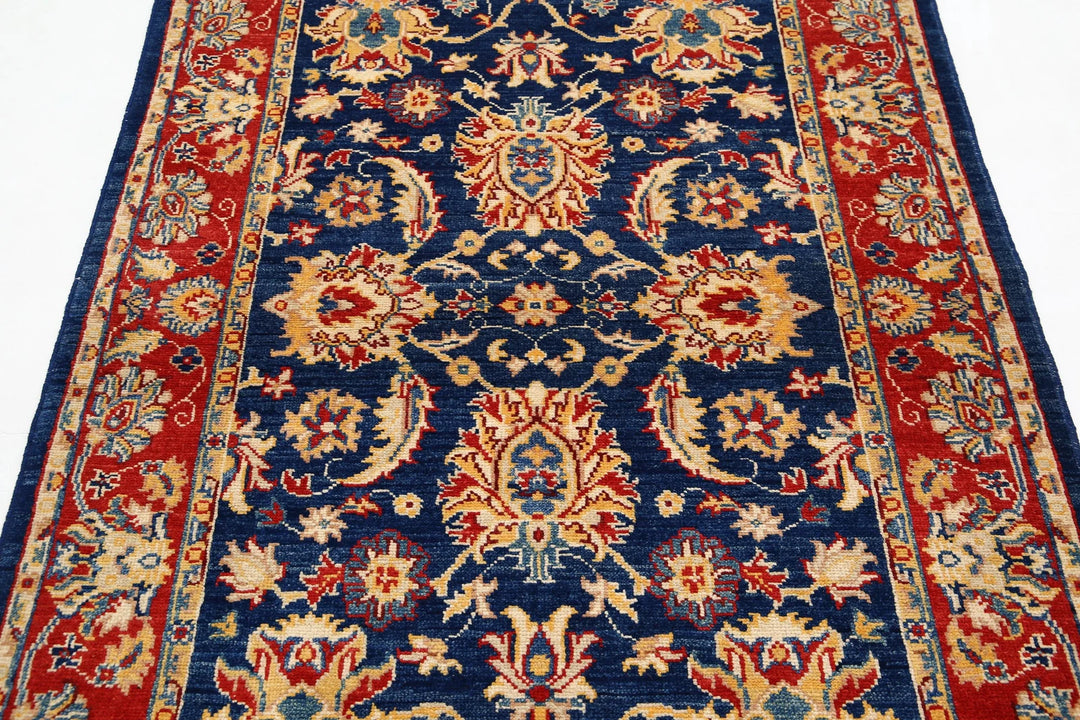 Blue Afghan Ziegler Rug 4' 0" x 6' 0" Hand-Knotted | No. AT15040