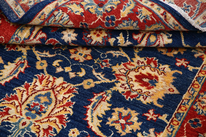Blue Afghan Ziegler Rug 4' 0" x 6' 0" Hand-Knotted | No. AT15040