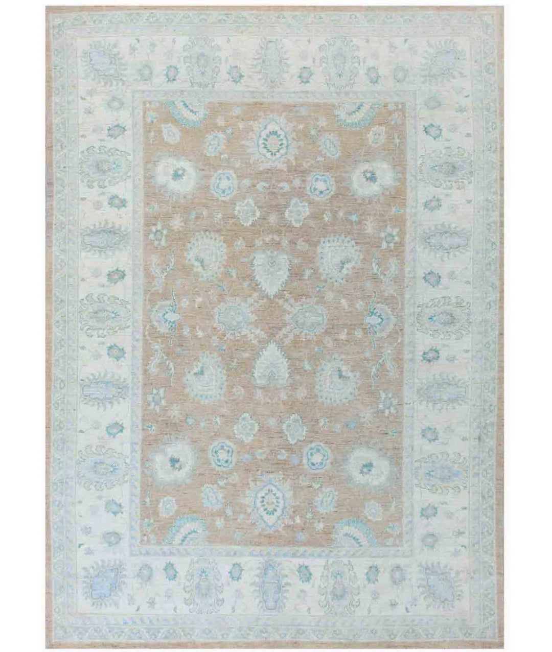 Ivory Afghan Oushak Rug 9' 0" x 12' 6" Hand-Knotted | No. AT15124