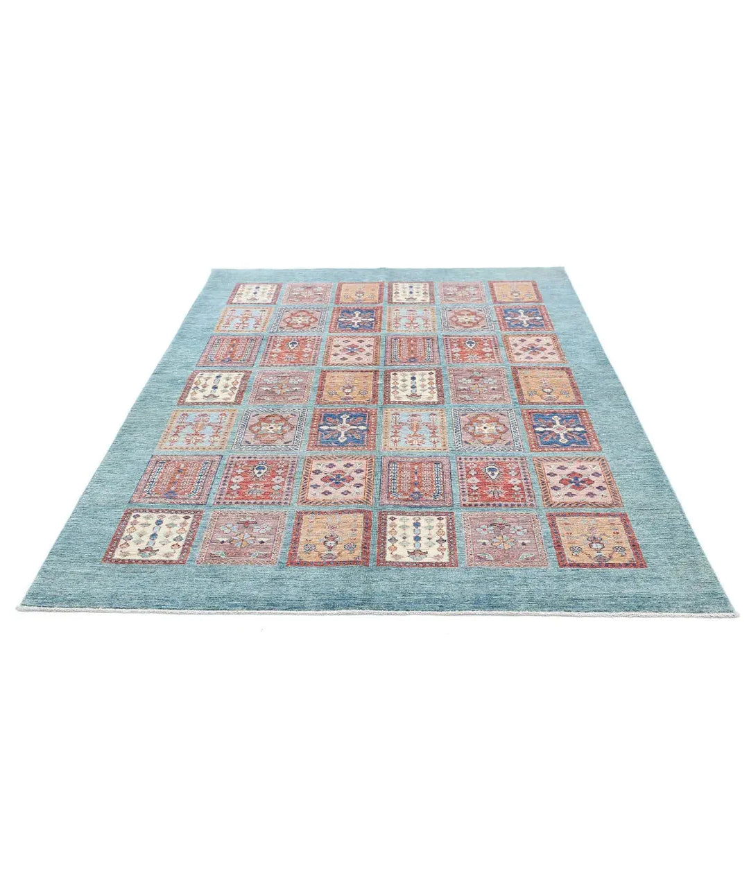 Afghan Bakhtiari Rug 5' 7" x 7' 9" Hand-Knotted | No. AT15216