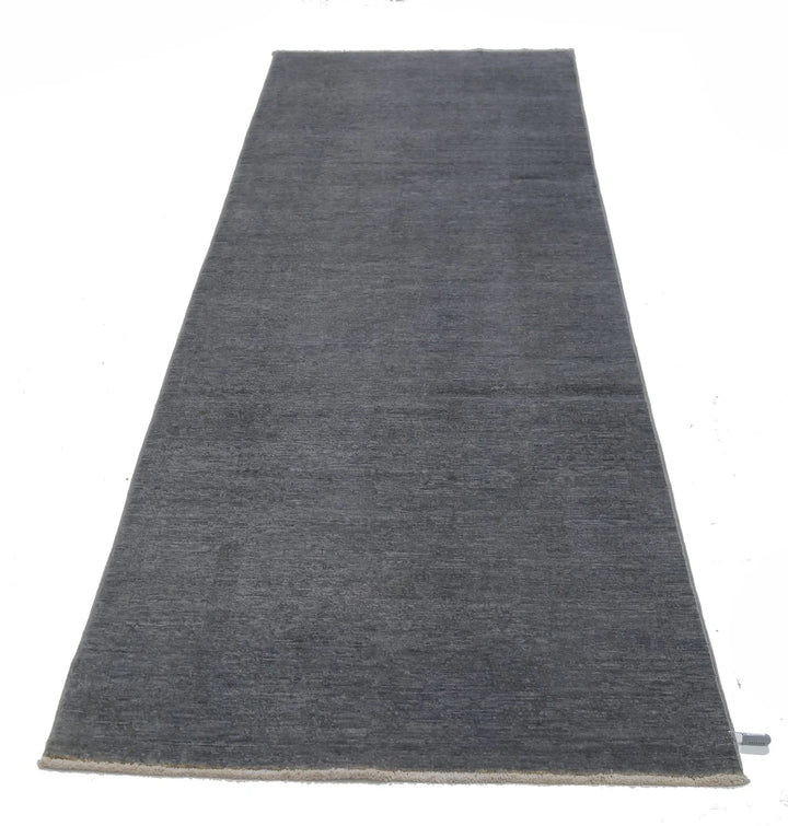 Grey Afghan Overdye Rug 3' 1" x 10' 6" Hand-Knotted | No. AT15256