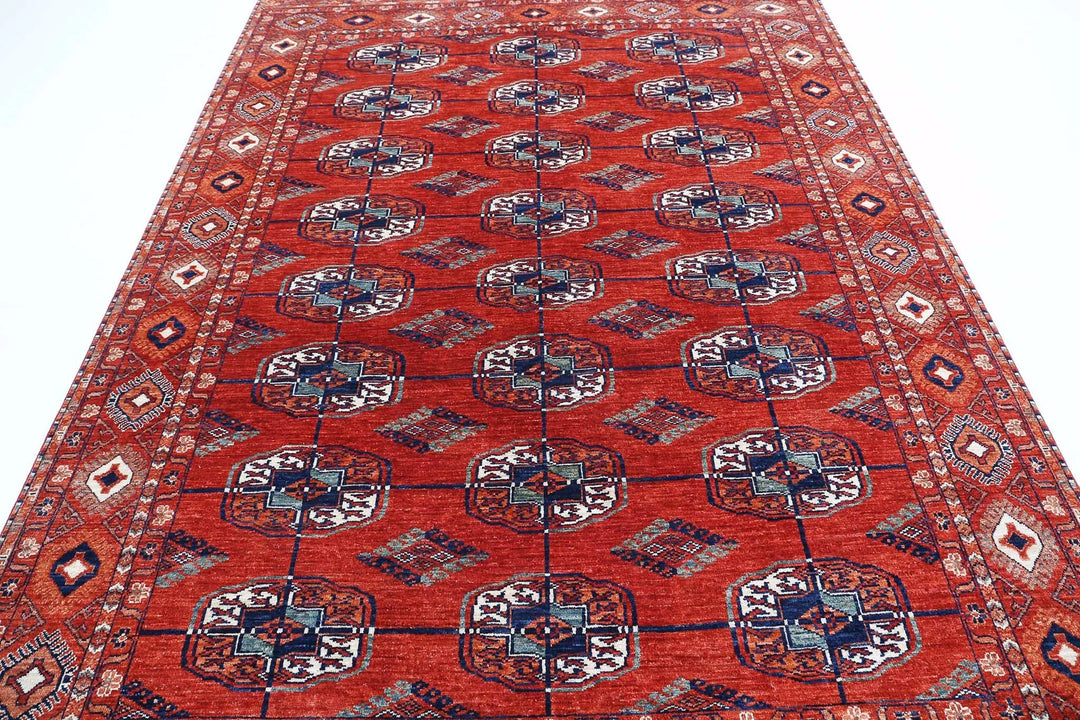 Afghan Bokhara Rug 6' 7" x 9' 7" Hand-Knotted | No. AT15477