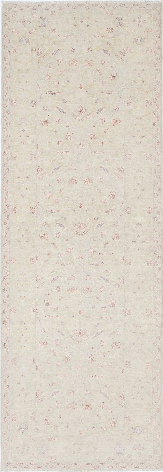Ivory Afghan Serenity Rug 3' 5" x 10' 6" Hand-Knotted | No. AT15604