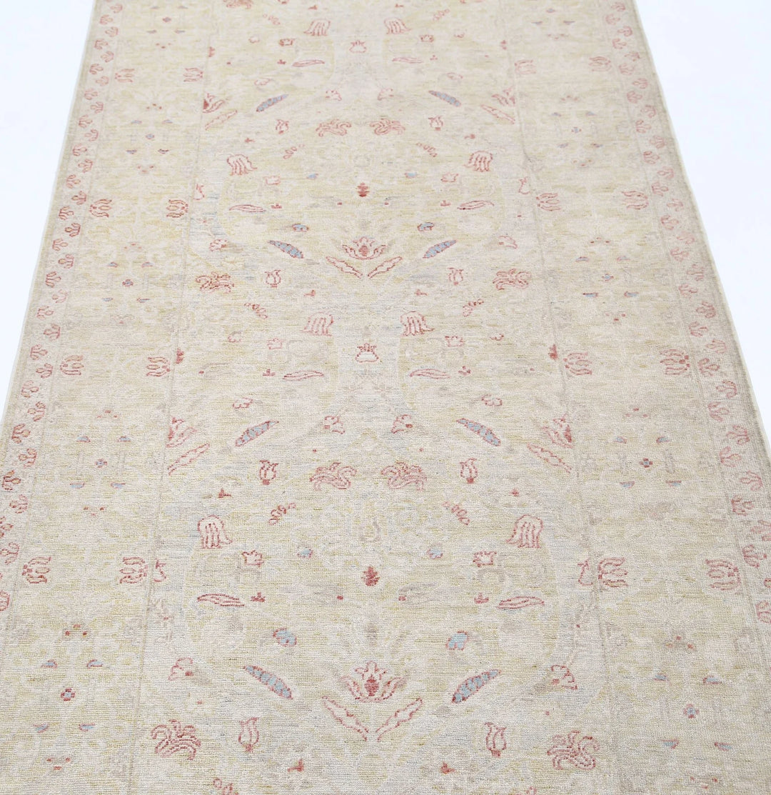 Ivory Afghan Serenity Rug 3' 5" x 10' 6" Hand-Knotted | No. AT15604