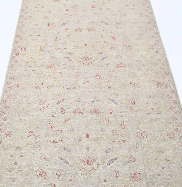 Ivory Afghan Serenity Rug 3' 5" x 10' 6" Hand-Knotted | No. AT15604