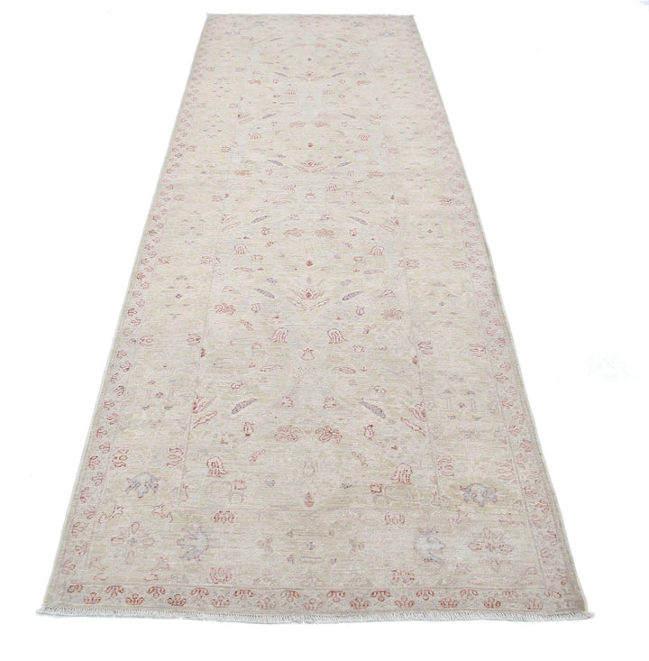 Ivory Afghan Serenity Rug 3' 5" x 10' 6" Hand-Knotted | No. AT15604