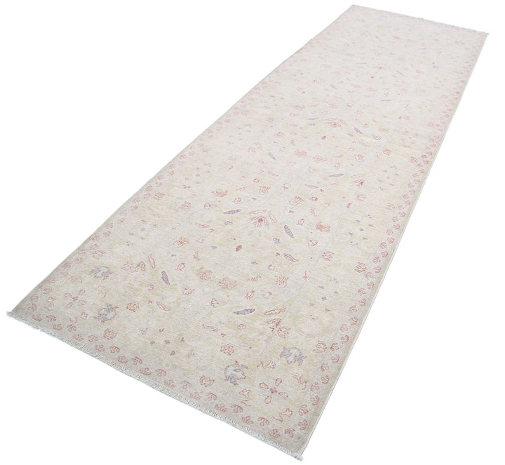 Ivory Afghan Serenity Rug 3' 5" x 10' 6" Hand-Knotted | No. AT15604