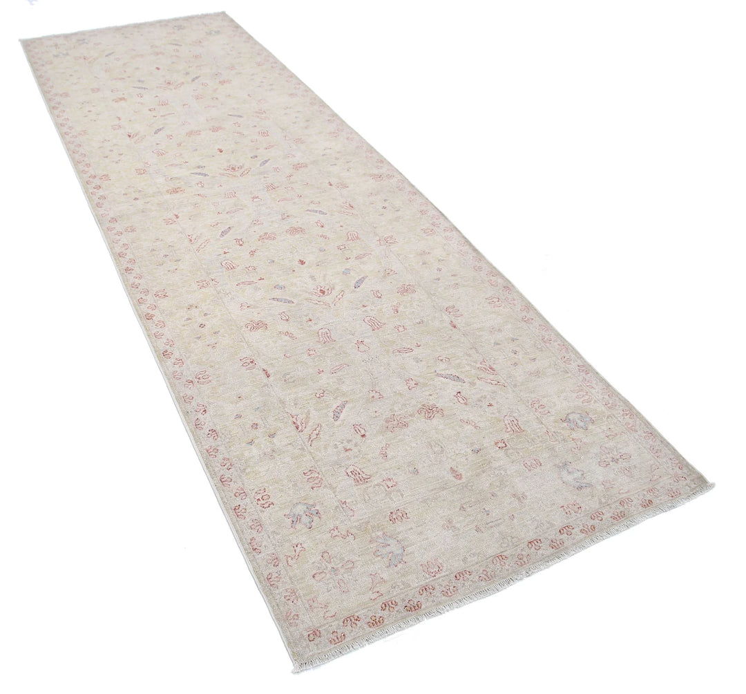 Ivory Afghan Serenity Rug 3' 5" x 10' 6" Hand-Knotted | No. AT15604